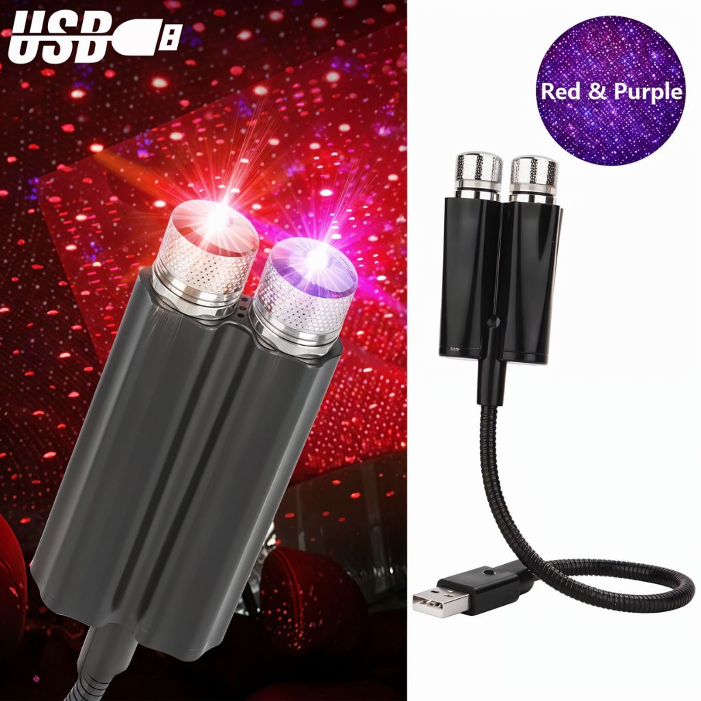 Double Projecteur Étoilé LED pour Intérieur de Voiture USB – إضاءة سقف السيارة - تنزوت