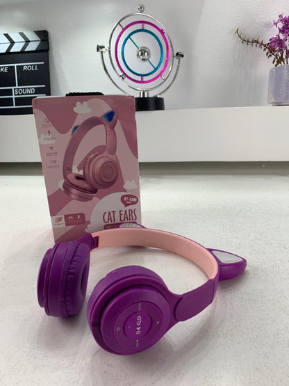 Casque Bluetooth sans fil avec oreilles de chat LED clignotantes KT-49M – سماعات رأسية