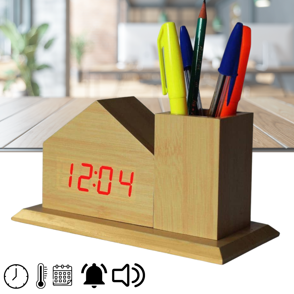 Digital Wooden Clock Sound Control VST-879 - تنزوت