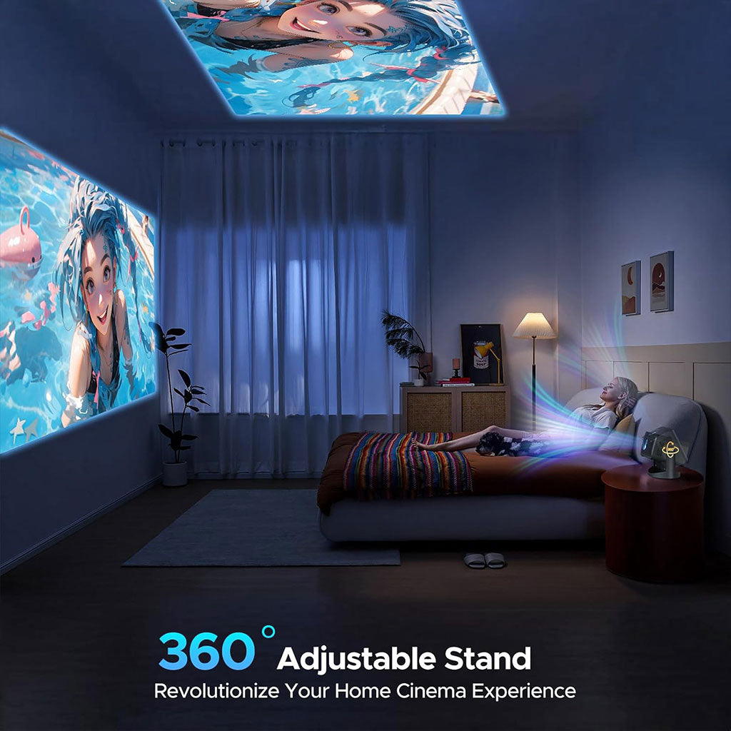 Projecteur Wi-Fi Full HD 1080p avec support réglable à 360° et mise au point électrique – جهاز عرض على الحائط ذكي