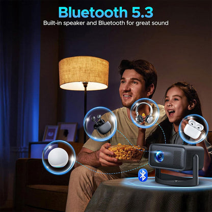 Projecteur Wi-Fi Full HD 1080p avec support réglable à 360° et mise au point électrique – جهاز عرض على الحائط ذكي