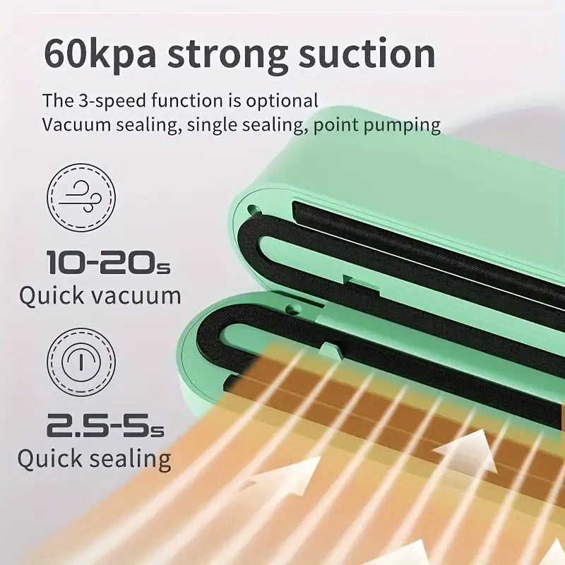 Mini scelleuse sous vide et Extracteur d’air portable 60 kPa avec 3 niveaux de température – جهاز تفريغ الهواء وغلق الأكياس