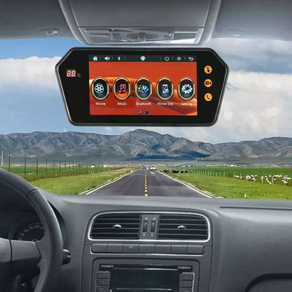 Rétroviseur de voiture écran LCD 7 pouces bluetooth, température