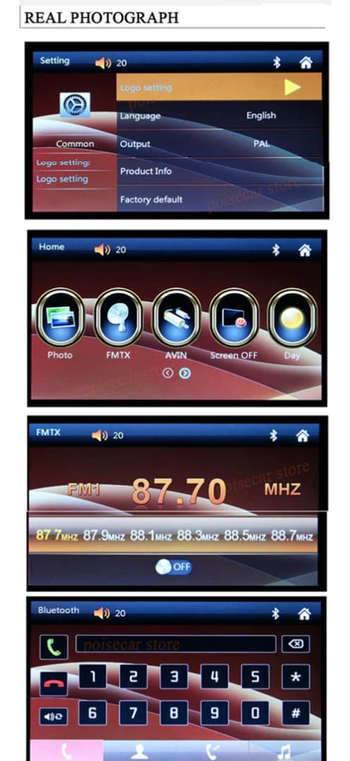 Rétroviseur de voiture écran LCD 7 pouces bluetooth, température