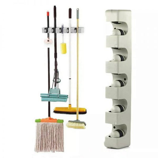 Porte-balai mural à 5 positions et 6 crochets, cintre de rangement pour étagère de cuisine تنزوت