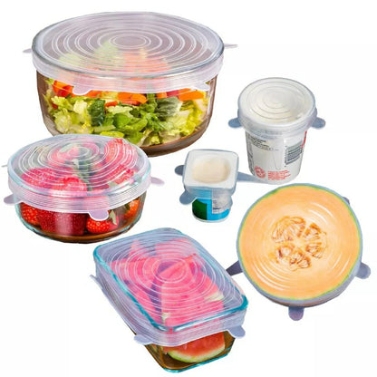 6 couvercles en silicone, extensibles, réutilisables, hermétiques, pour conservation des aliments, pour micro-ondes, pour la cuisine