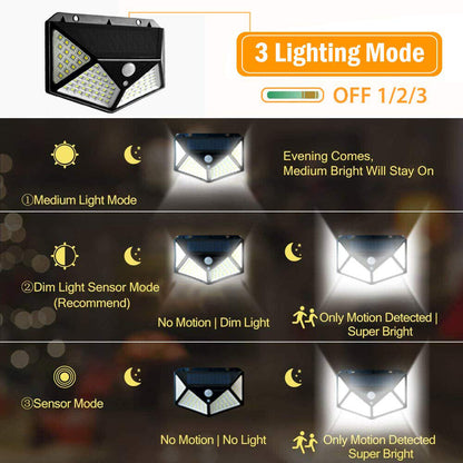 Lampe solaire d'extérieur à 158 LED avec détecteur de mouvement imperméable 3 modes d'éclairage idéal pour un jardin