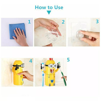 Minions Distributeur et porte brosse a dent 2 in1 presse-dentifrice automatique pour enfants