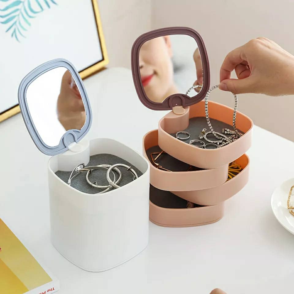 boîte de rangement pour bijoux multi-couches avec mirroir تنزوت