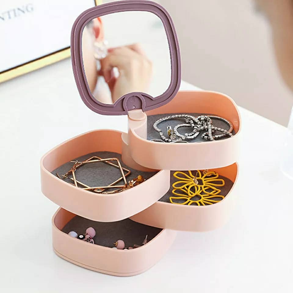 boîte de rangement pour bijoux multi-couches avec mirroir