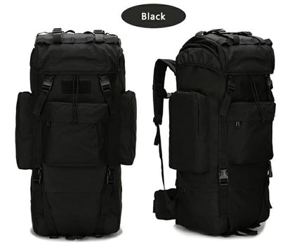Sac à dos Randonnée professionnel en toile de Camouflage étanche à double épaule 90 L - Noir