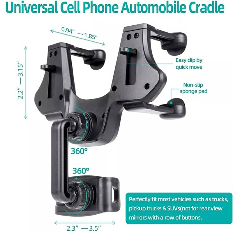 Support smartphone réglable pour rétroviseur de voiture 360 degrés