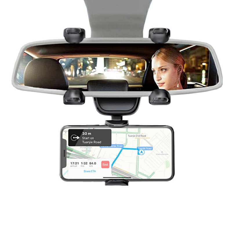 Support smartphone réglable pour rétroviseur de voiture 360 degrés