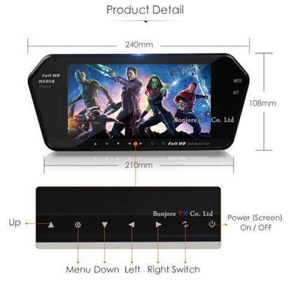 Rétroviseur écran LCD TFT 7 pouces MP5 bluetooth 1024P