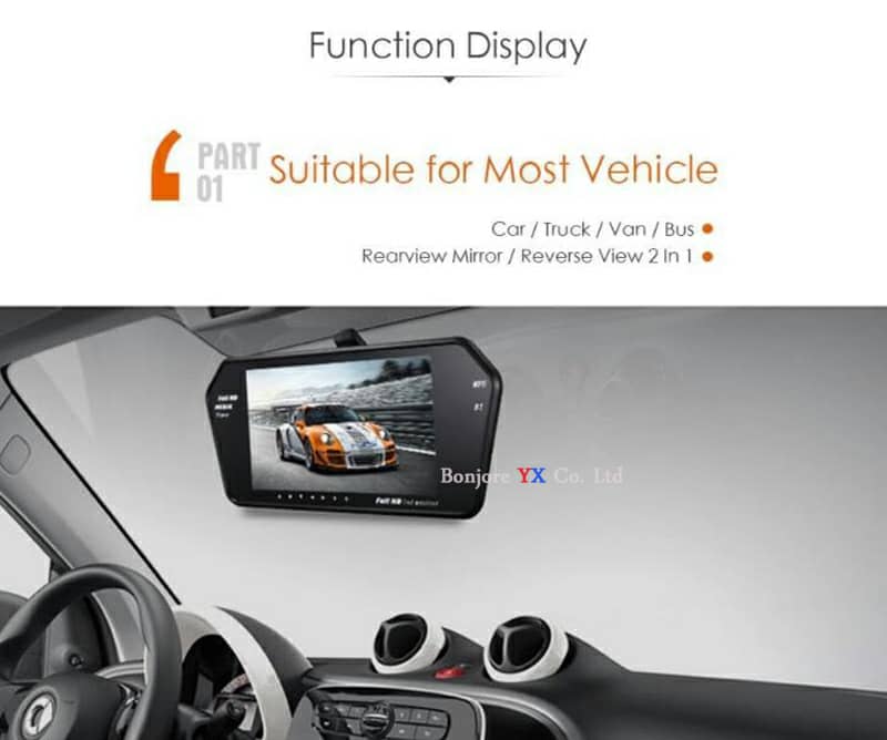 Rétroviseur écran LCD TFT 7 pouces MP5 bluetooth 1024P