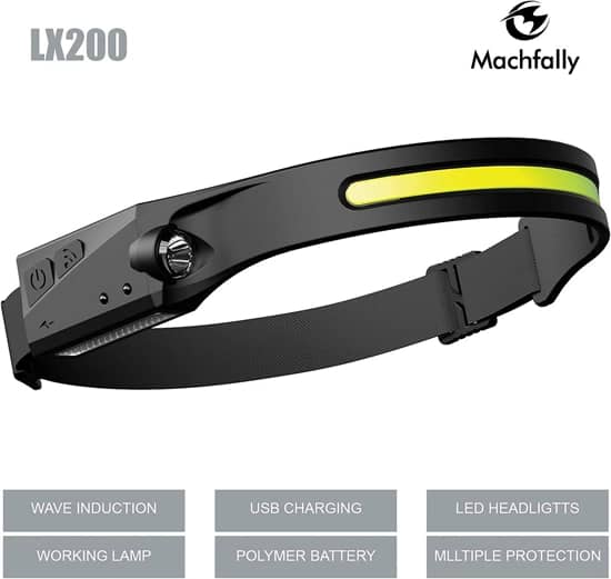 Lampe frontale 6000LM COB à Induction Rechargeable 5 Modes