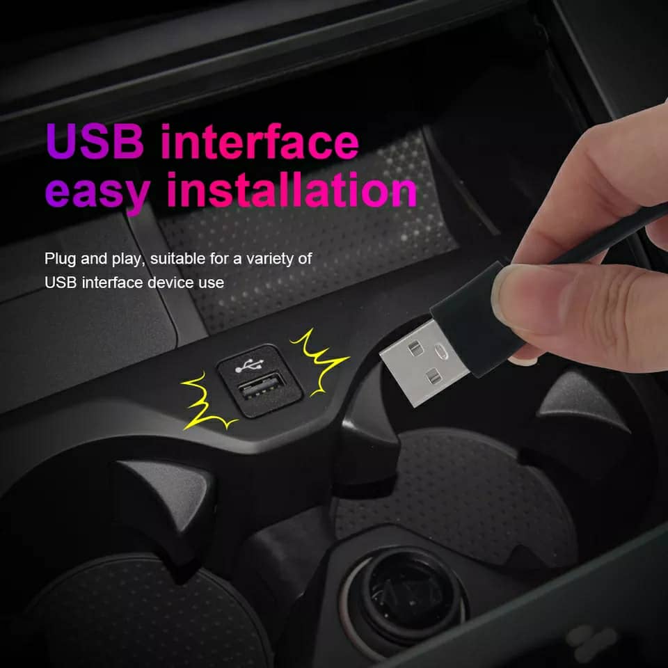 Bande lumineuse Fibre optique Led fluo RGB USB pour intérieur de voiture
