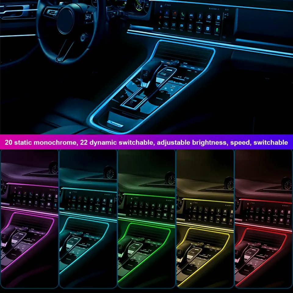 Bande lumineuse Fibre optique Led fluo RGB USB pour intérieur de voiture