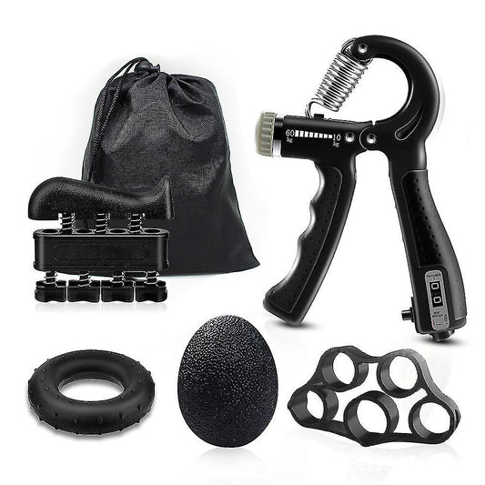 Kit de renforcement de la poignée (5 Pieces) entraîneur de force de préhension, entraînement de l'avant-bras, réglables, renforcement des doigts, anneau et balle anti-stress avec sac de transport مجموعة تقوية قبضة اليد (5 قطع) تنزوت