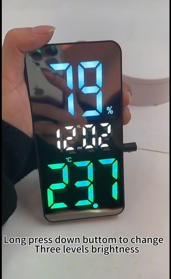 Réveil LED numérique à écran miroir rectangulaire Snooze Température Date Affichage DS-3825L