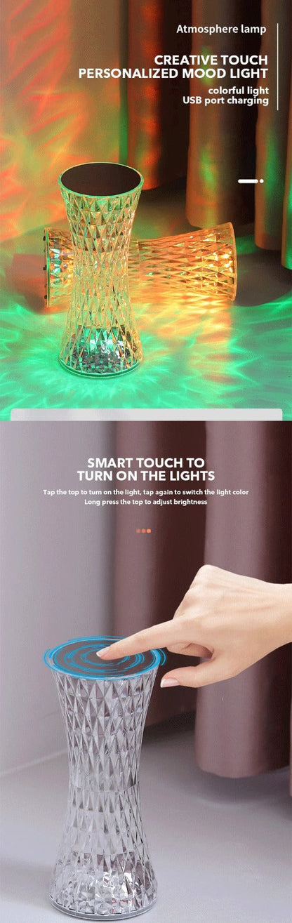 lampe de table en cristal sans fil Tactile Rgb pour chambre