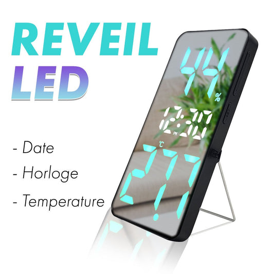 Réveil LED numérique à écran miroir rectangulaire Snooze Température Date Affichage DS-3825L - تنزوت