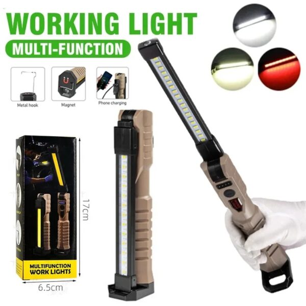 Lampe baladeuse LED COB magnétique avec 7 modes de fonctionnement – مصباح محمول للورشات بعدة أوضاع