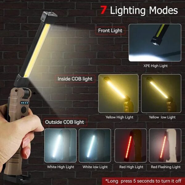Lampe baladeuse LED COB magnétique avec 7 modes de fonctionnement – مصباح محمول للورشات بعدة أوضاع