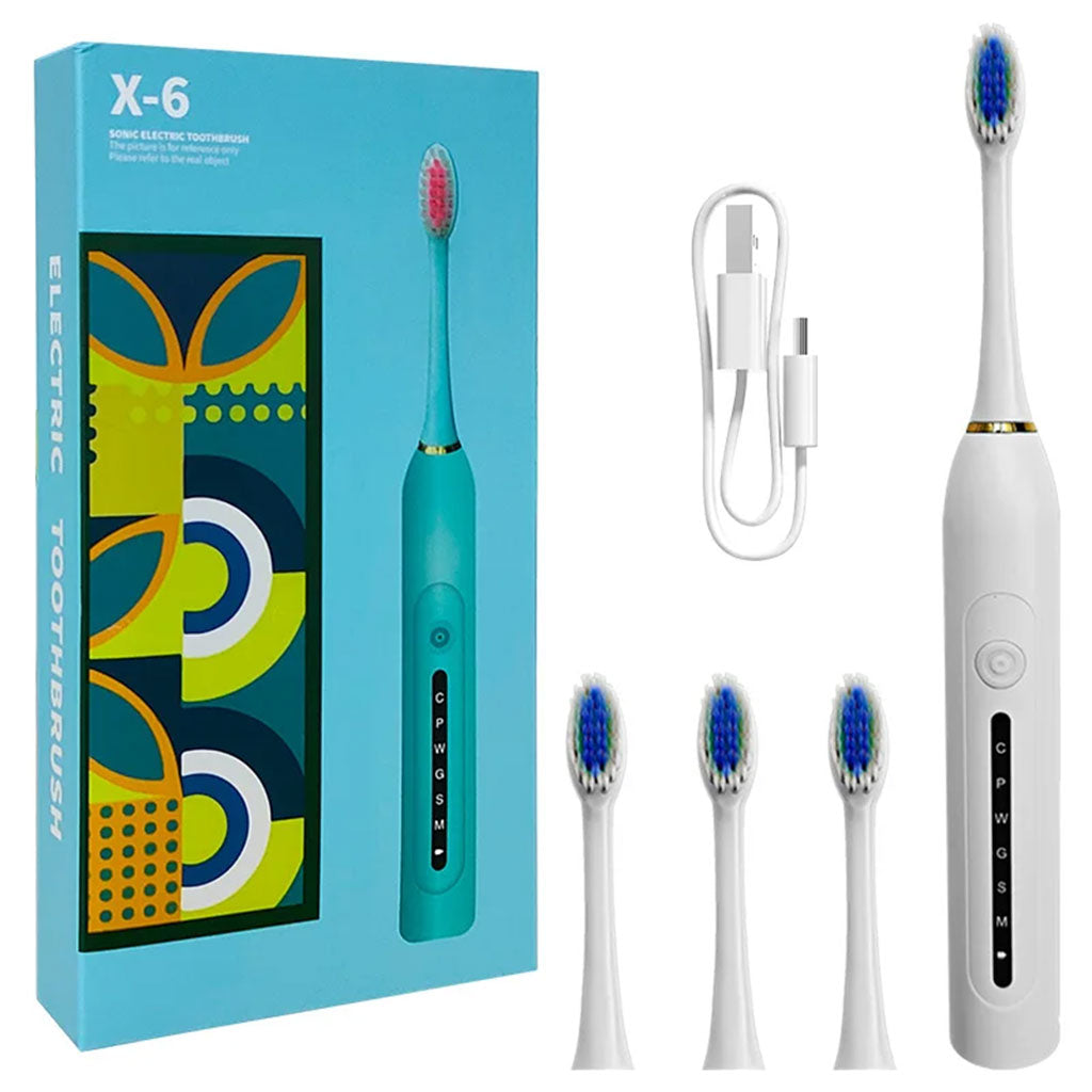 Brosse à Dents Électrique 4 Têtes Incluses Rechargeable et Étanche IPX7 – فرشاة أسنان كهربائية بأربعة رؤوس تنزوت