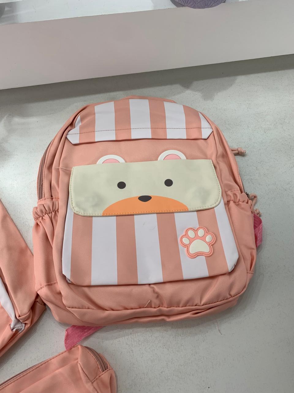 Ensemble de sacs d’école Kawai pour adolescents 3Pcs Ours Rose – محفظة 3 قطع كاواي وردي