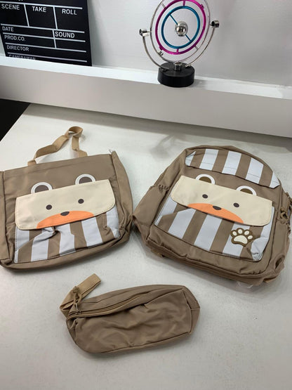Ensemble de sacs d’école Kawai pour adolescents 3Pcs Ours Beige – محفظة 3 قطع كاواي بيج