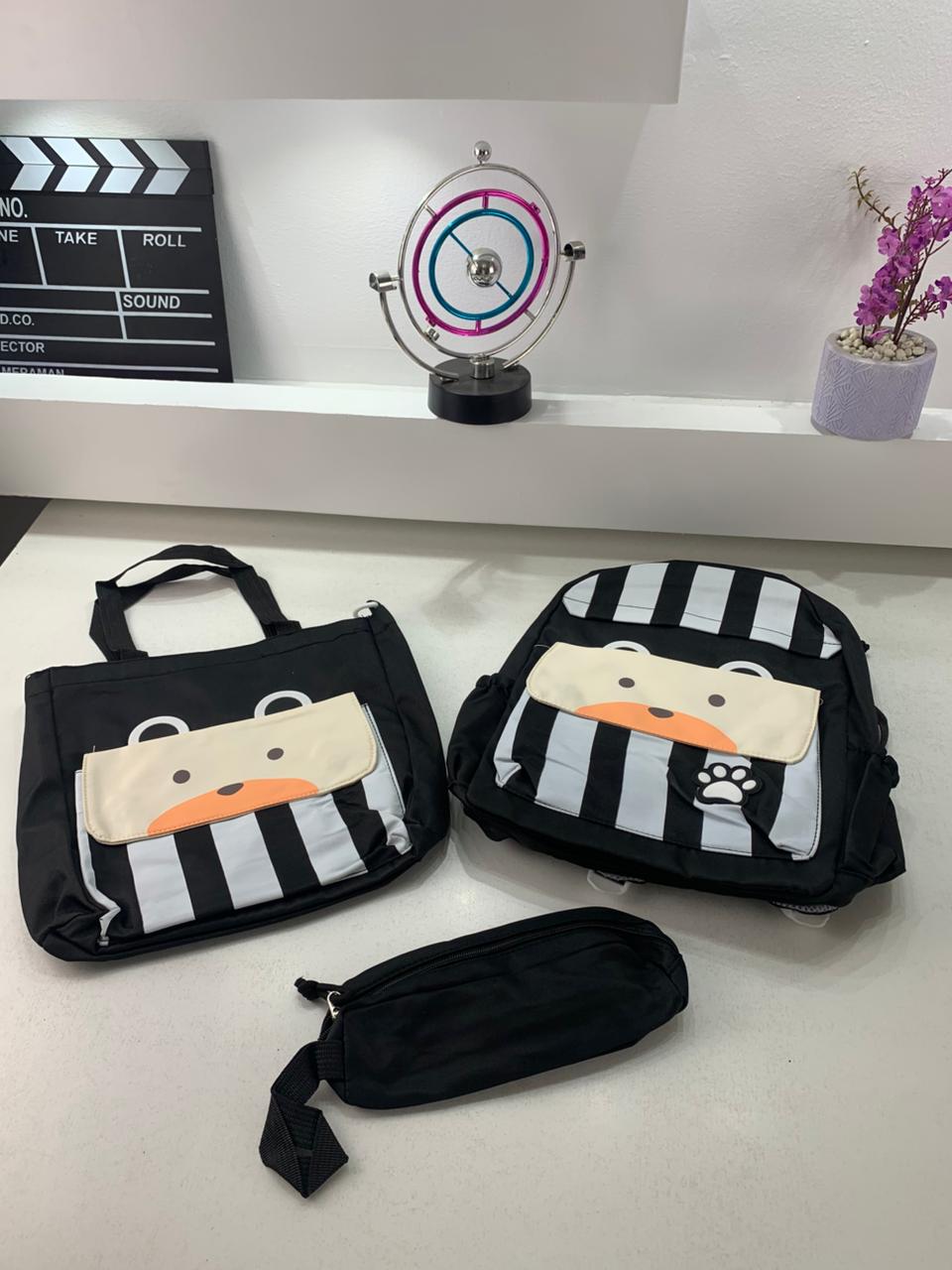 Ensemble de sacs d’école Kawai pour adolescents 3Pcs Ours Noir – محفظة 3 قطع كاواي أسود