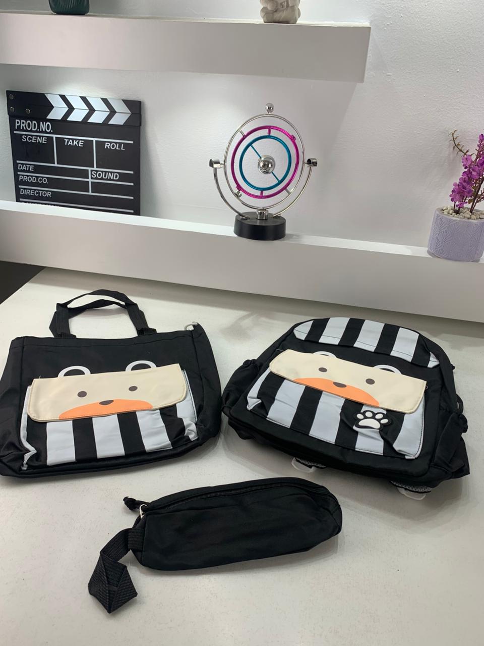 Ensemble de sacs d’école Kawai pour adolescents 3Pcs Ours Noir – محفظة 3 قطع كاواي أسود