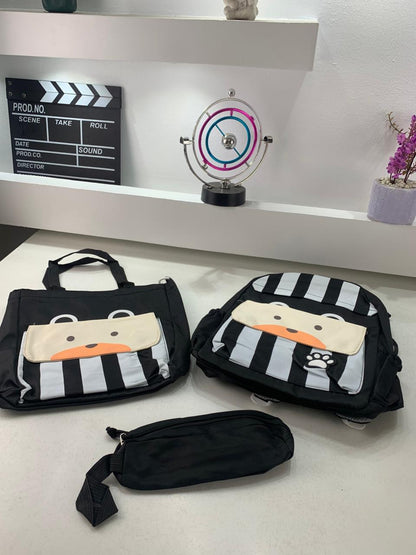 Ensemble de sacs d’école Kawai pour adolescents 3Pcs Ours Noir – محفظة 3 قطع كاواي أسود