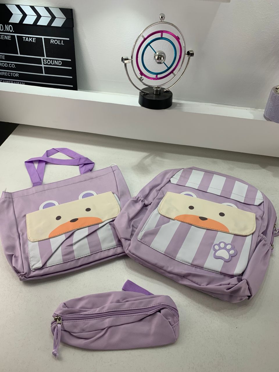 Ensemble de sacs d’école Kawai pour adolescents 3Pcs Ours Mauve – محفظة 3 قطع كاواي بنفسجي