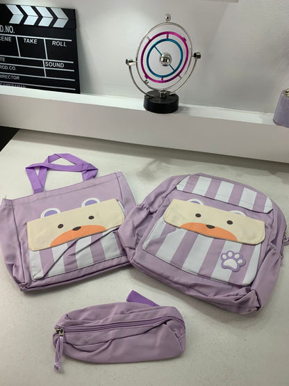 Ensemble de sacs d’école Kawai pour adolescents 3Pcs Ours Mauve – محفظة 3 قطع كاواي بنفسجي
