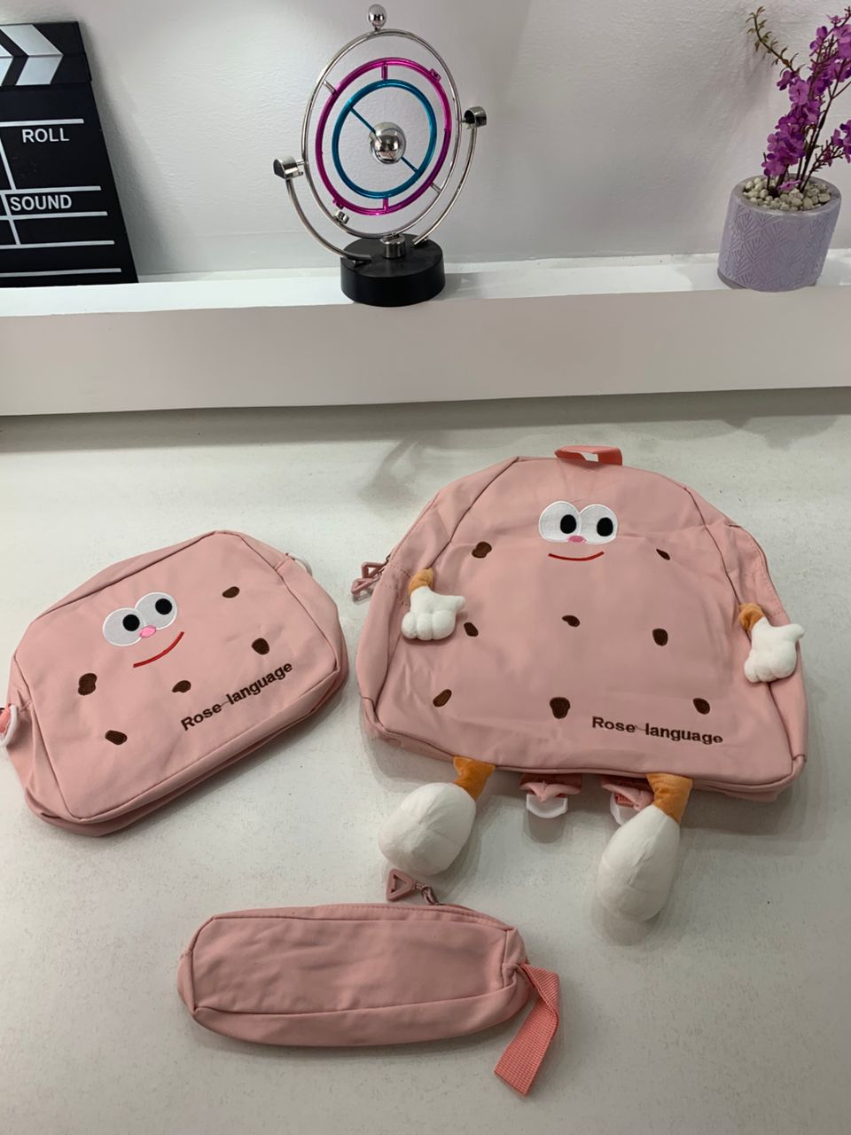 Ensemble de sacs d’école Kawai pour adolescents 3Pcs Language Rose – محفظة 3 قطع كاواي وردي
