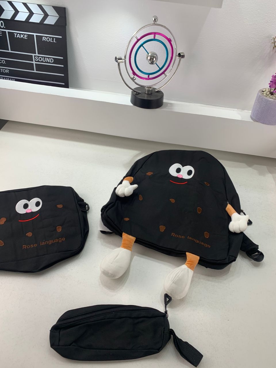 Ensemble de sacs d’école Kawai pour adolescents 3Pcs Language Noir – محفظة 3 قطع كاواي أسود