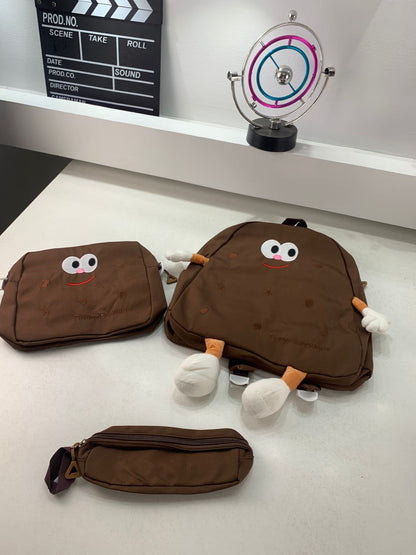 Ensemble de sacs d’école Kawai pour adolescents 3Pcs Language Marron – محفظة 3 قطع كاواي بني