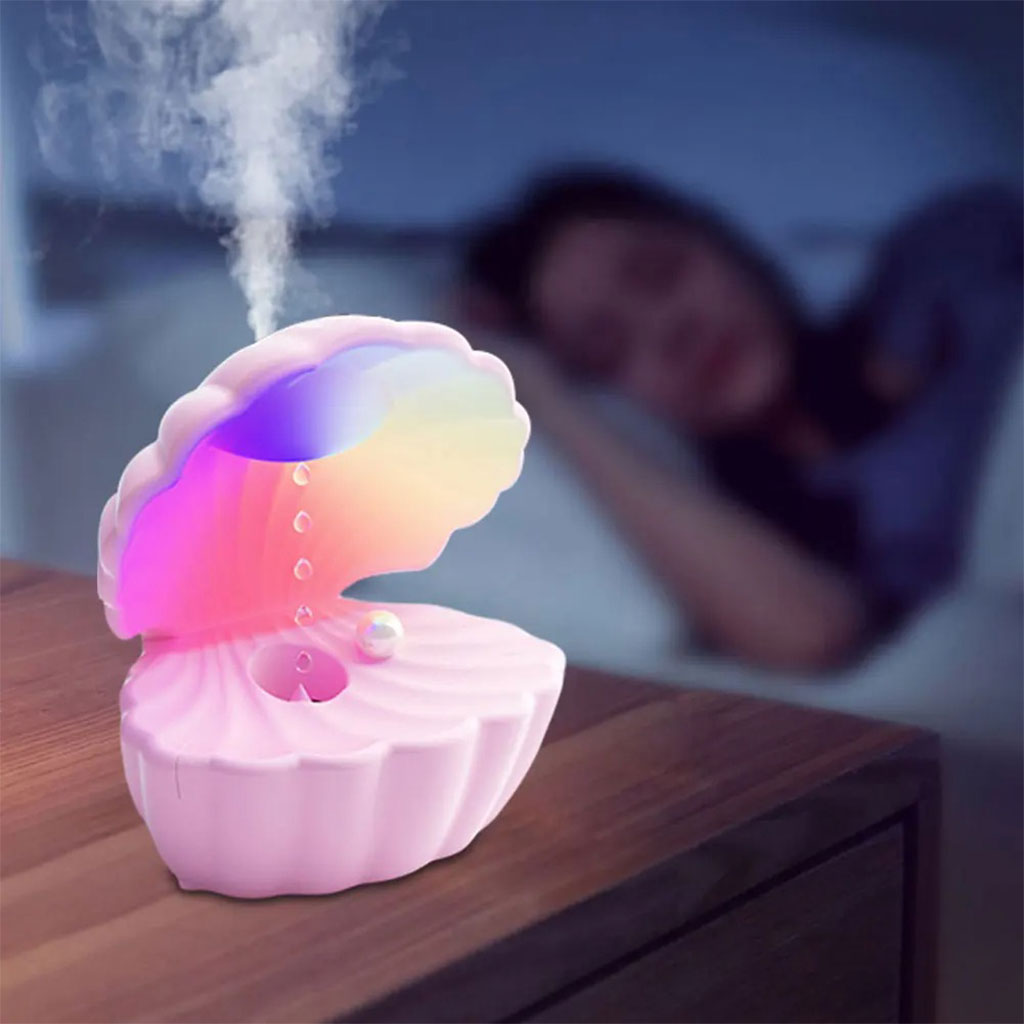 Humidificateur d’air et Haut Parleur BT avec lumière d’ambiance antigravité 550ml – مكبر صوت ومعطر جو على شكل محار البحر