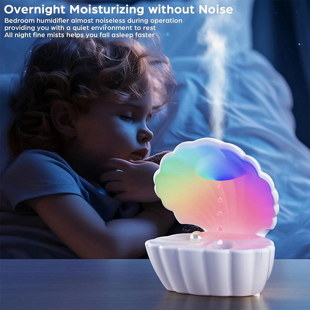 Humidificateur d’air et Haut Parleur BT avec lumière d’ambiance antigravité 550ml – مكبر صوت ومعطر جو على شكل محار البحر