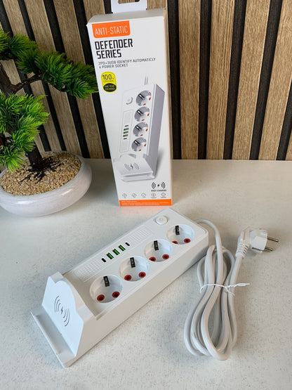 Multiprise 4 SOCKET 2500W avec USB, Type-C et chargement sans fil – مقبس طاقة وشاحن لاسلكي