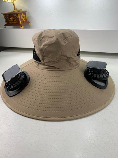 Chapeau de soleil à large bord avec double ventilateur – قبعة للحماية من الشمس مع مروحات