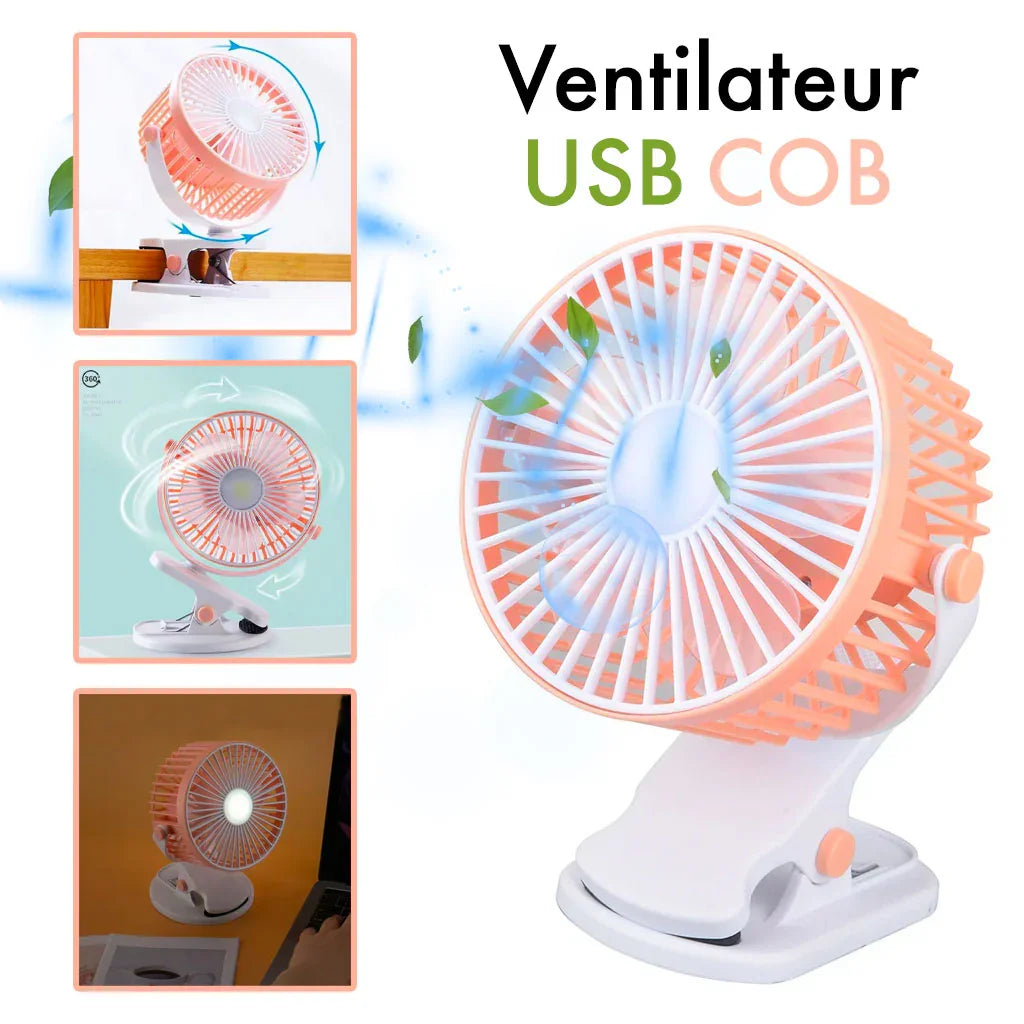 Ventilateur de bureau portable à pince réglable à 360°, rechargeable via USB - تنزوت