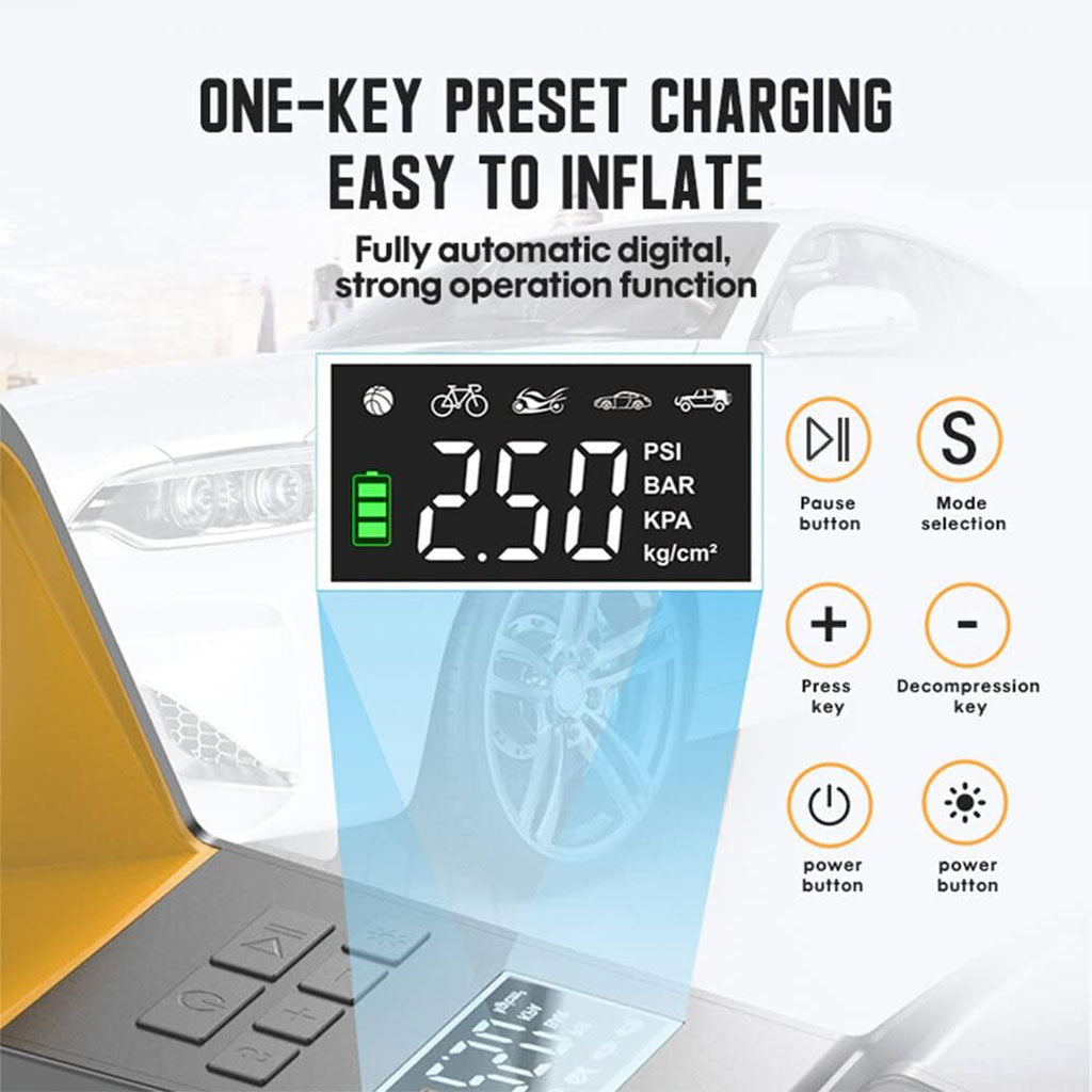 Compresseur d’air portable 150 PSI avec Afficheur Digitale et Torche LED – نافخ عجلات محمول