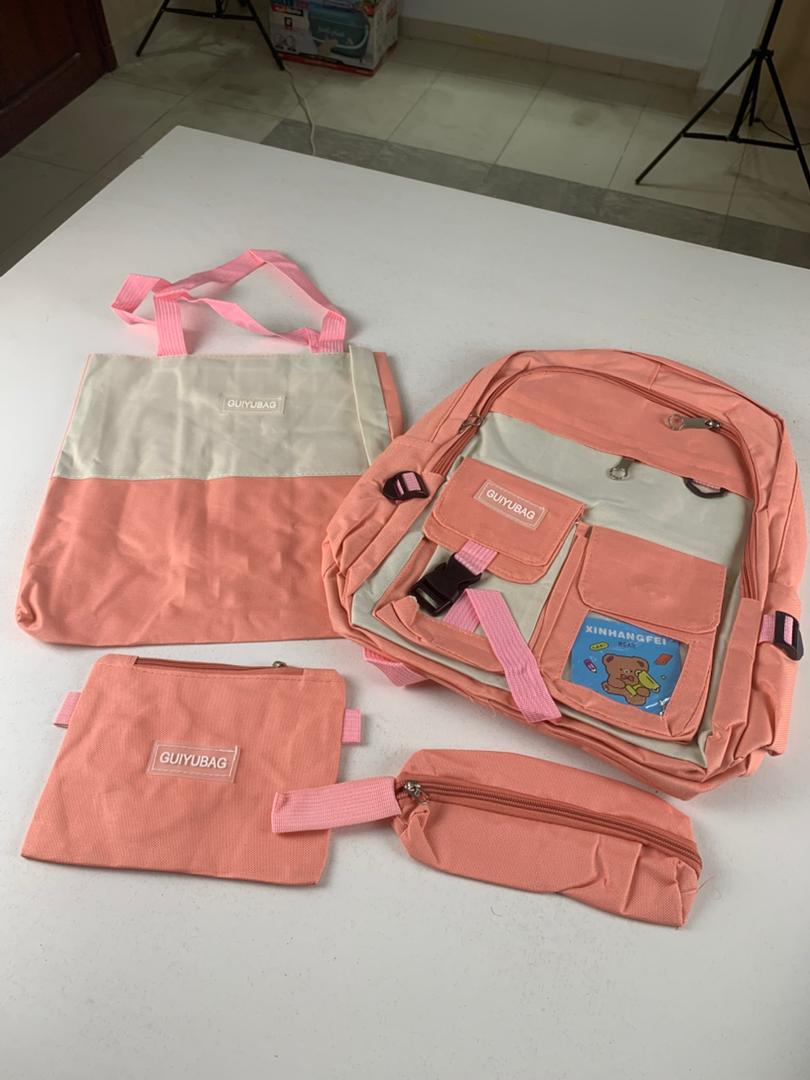 Ensemble de sacs d’école Kawai pour adolescents 4Pcs Guiyu V3 Rose – محفظة 4 قطع كاواي وردي