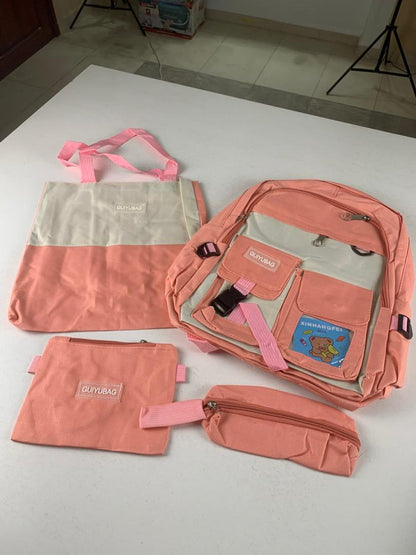 Ensemble de sacs d’école Kawai pour adolescents 4Pcs Guiyu V3 Rose – محفظة 4 قطع كاواي وردي