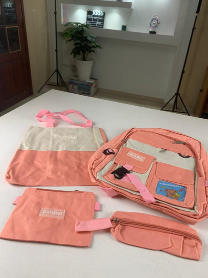 Ensemble de sacs d’école Kawai pour adolescents 4Pcs Guiyu V3 Rose – محفظة 4 قطع كاواي وردي
