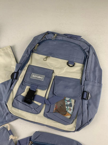 Ensemble de sacs d’école Kawai pour adolescents 4Pcs Guiyu V3 Bleu – محفظة 4 قطع كاواي أزرق