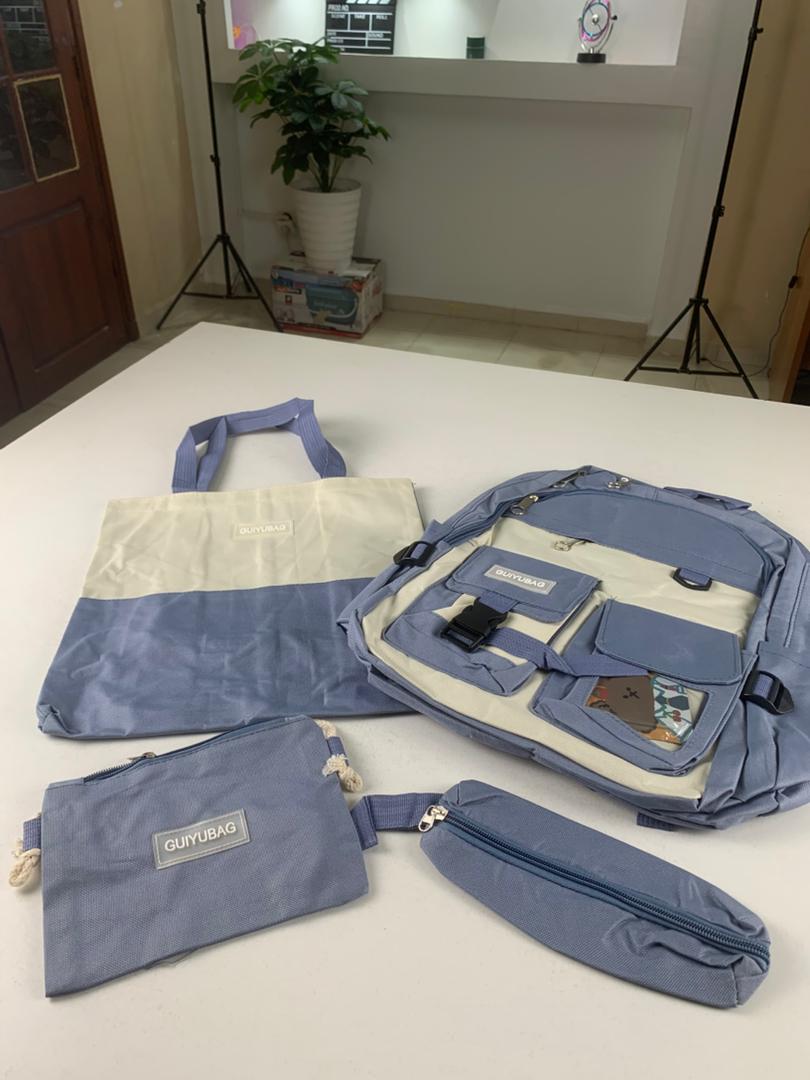Ensemble de sacs d’école Kawai pour adolescents 4Pcs Guiyu V3 Bleu – محفظة 4 قطع كاواي أزرق